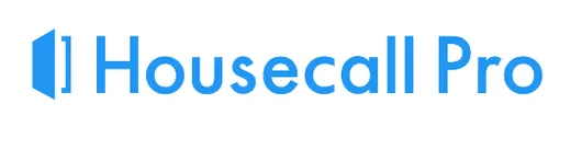 A blue logo for housecall pro on a white background