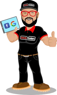 A man with a beard is holding a tablet and giving a thumbs up.