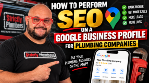 Strictly Plumbers graphic about Google Business Profile SEO for plumbing companies