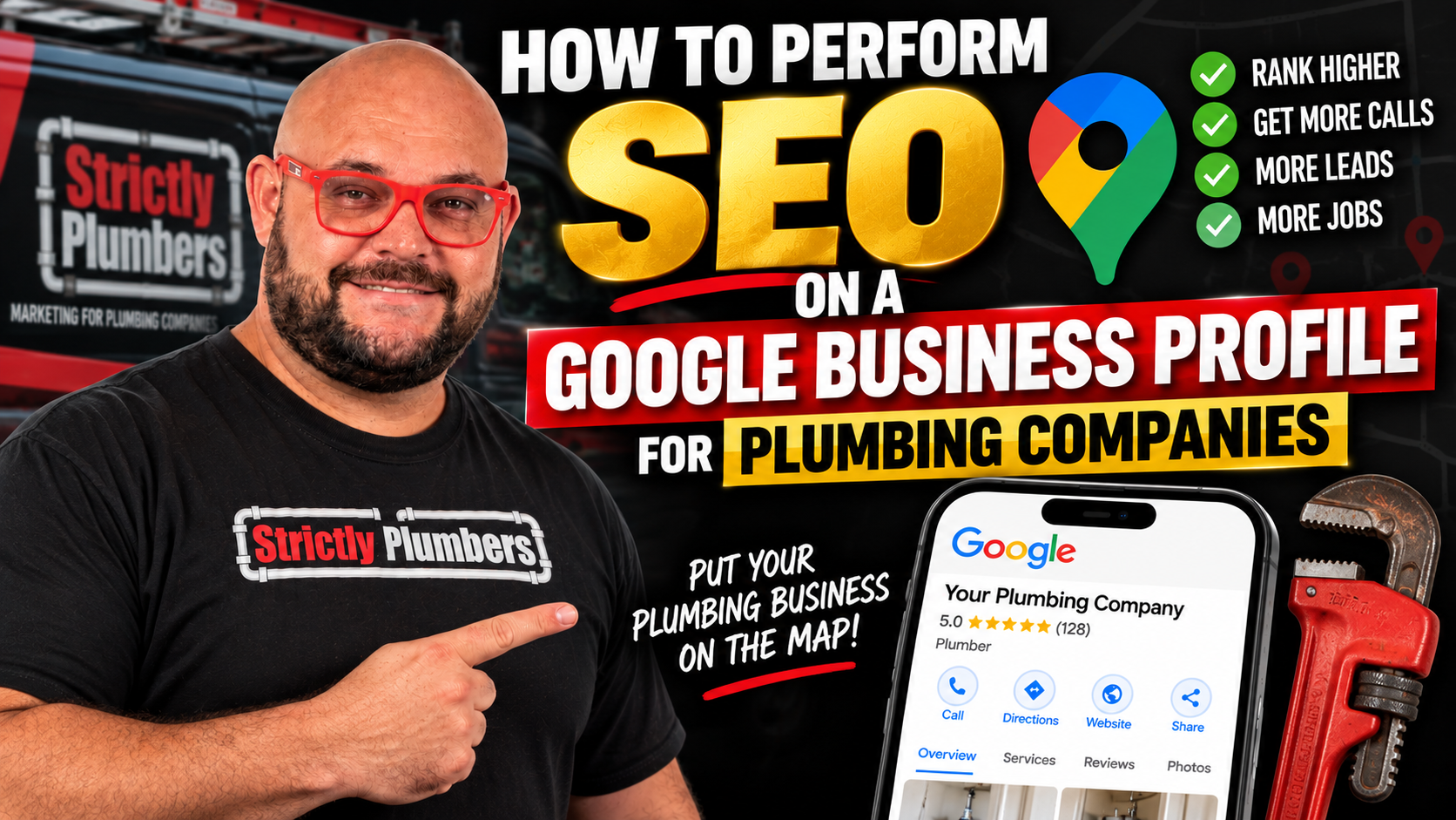 Strictly Plumbers graphic about Google Business Profile SEO for plumbing companies