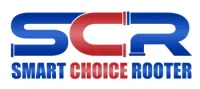 A blue and red logo for scr smart choice router