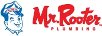 A logo for mr. rooter plumbing with a smiling man on it